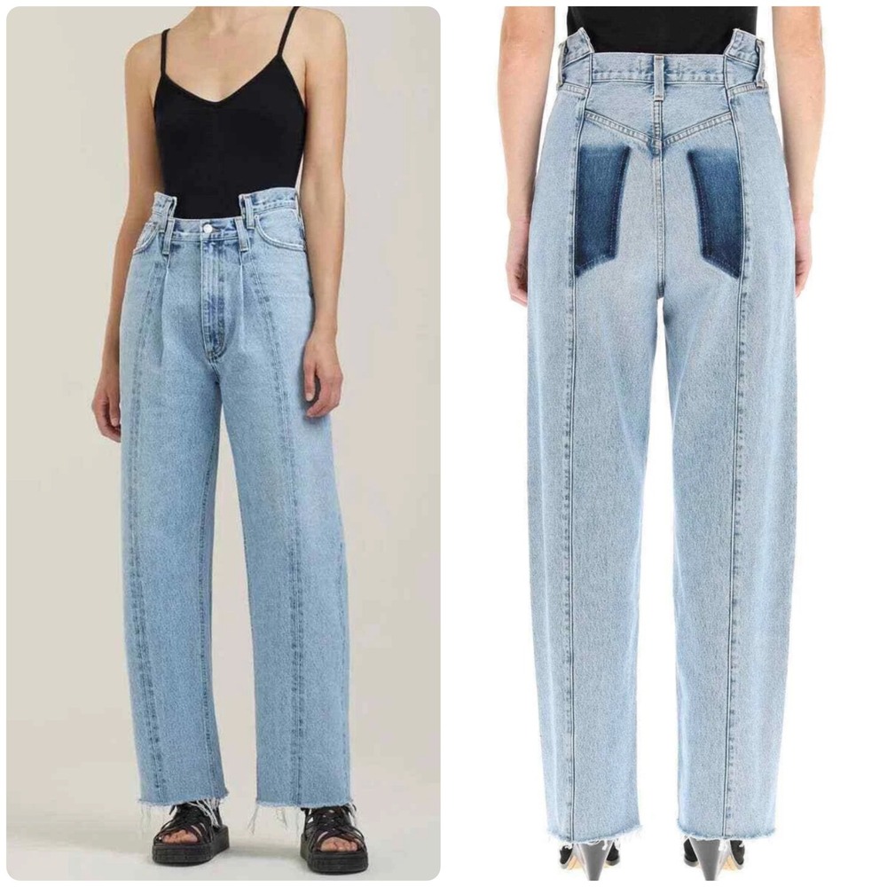 AGOLDE x Revolve Organic Cotton Raw Hem High Waist Wide Leg Angled Jeans Size 27